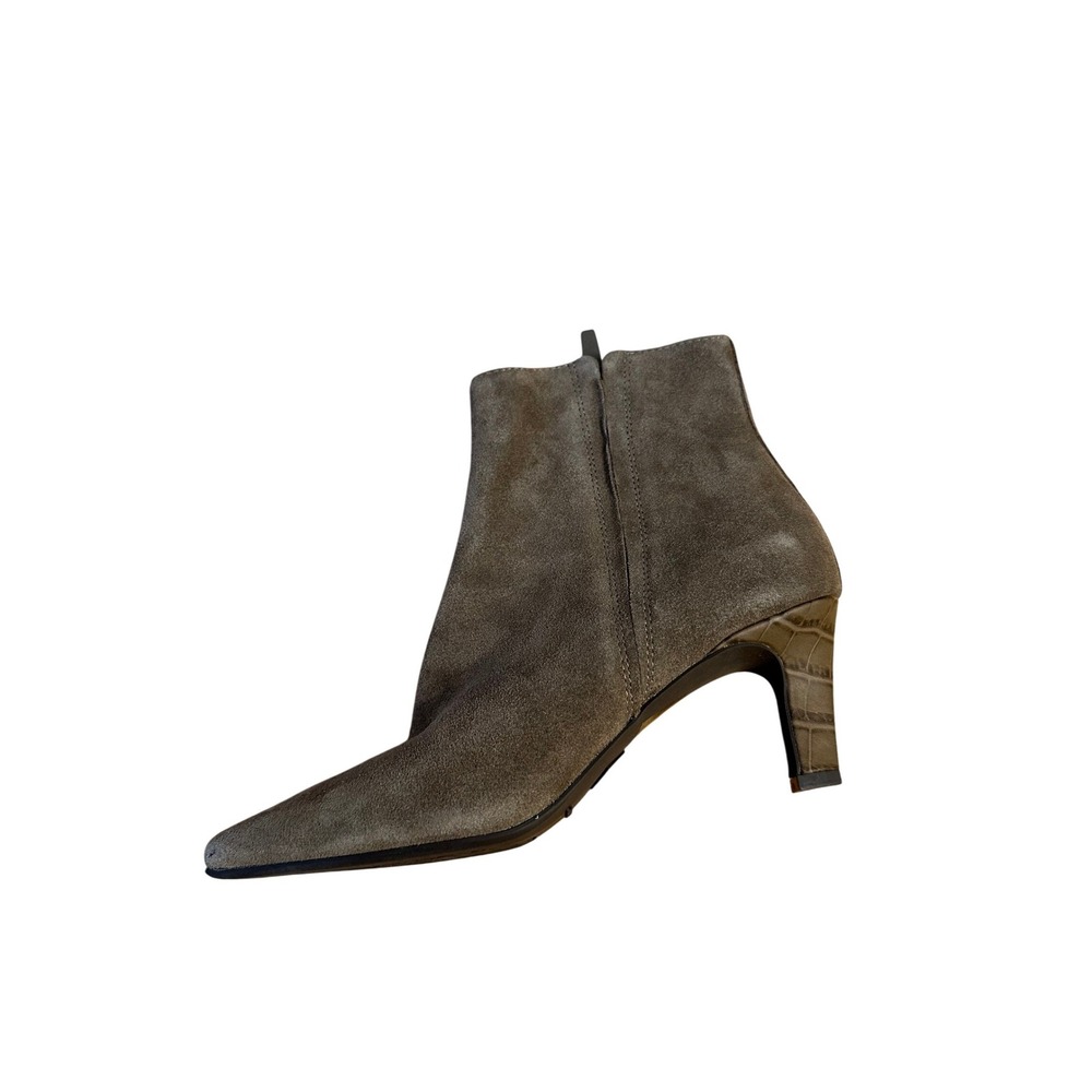 Donald Pliner‎ Banter02 Taupe Suede Kitten Heel Ankle Boots Croc Detail 7.5M